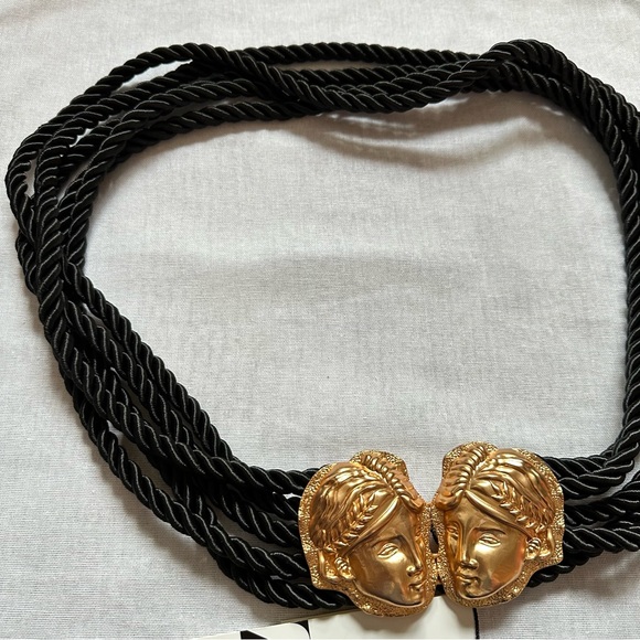 New Zara Gold Black Greek Roman Face Cord Belt Size 30 34 4736/183 - Picture 7 of 10